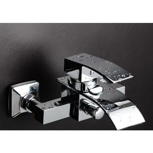 Bathroom bathtub faucet chrome plated, Wall mounted waterfall bathtub faucet, Copper bath and shower faucet mixer water tap