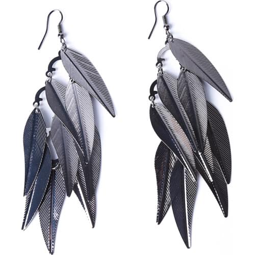 India Baroque Vintage Multi Layer Leaf Drop Long Earrings For Women Willow Fringed Fashion Jewelry Long Earrings For Woman