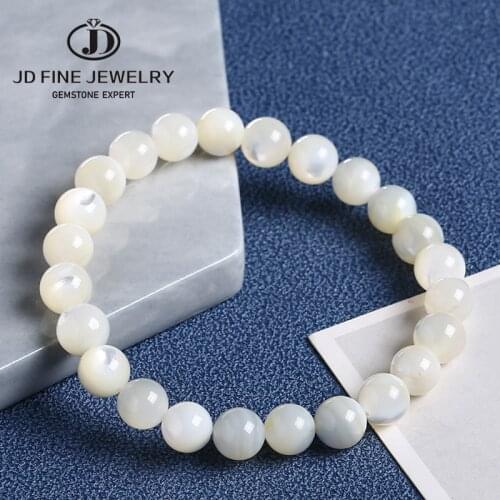JD 6/8/10mm White Natural Mother of Pearl Shell Beads Bracelet Trochus Wheel Round Pearl Shell Beads Jewelry Hot sale