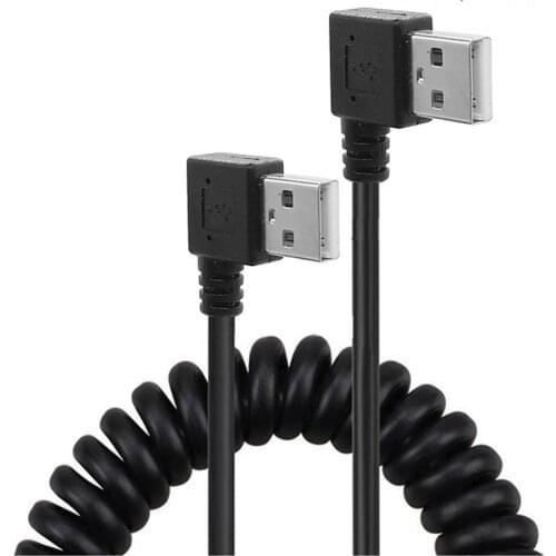Data cable USB 2.0 right left bend 90 degree double elbow Android data charging spring telescopic cable power bank cable