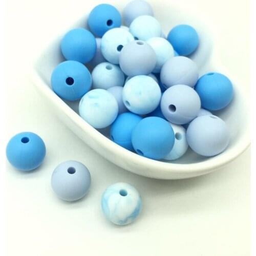Marble Blue 40 PCS 12 MM Silicone Ball Beads Silicone Round Perle Beads For Teething Necklace Baby Teether Pendant Nursing Gifts