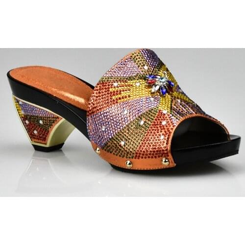 Latest Orange African Shoes Women Slides Summer Style Bright Color with Slippers for Woman Wedding Parties Shoes Nigerian Shoes