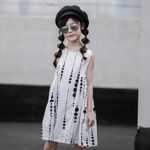 New 2020 Summer Fashion Casual Girls Dress Kids Sleeveless Dresses Baby Girls Cotton Dress Cute Dotted Children Dresses, #8632