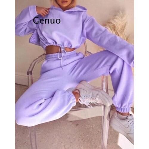 Solid Casual Tracksuit Women Sports 2 Pieces Set Sweatshirts Pullover Hoodies Pants Suit Sweatpants Trousers Outfits