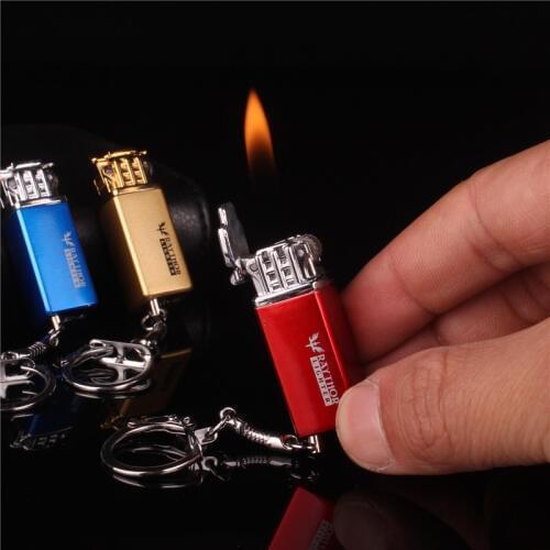 Creative Mini Keychain Lighter Free Fire Flint Gas Metal Lighter Grinding wheel Butane Inflated Gasoline Cigarette Lighters