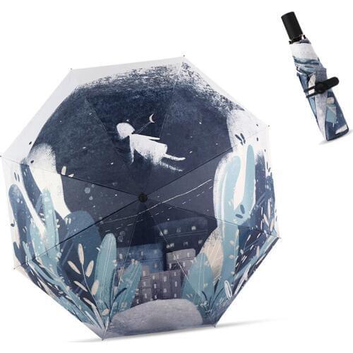 Original Design Folding Umbrella Rain Women Parasol Men Hand Painted Black Coating Umbrellas Male Anti-UV Umbrella Drop shipping