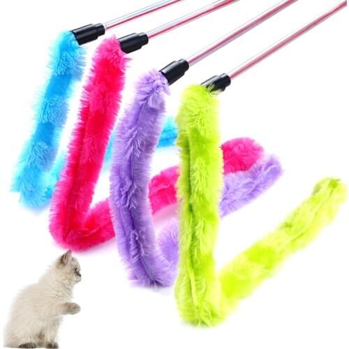 1pc Cat Teaser Wand Plush Cat Interactive Toy Long Pendant Kitten Teaser Stick Pet Play Wand Cat Scraching Toy Random Color
