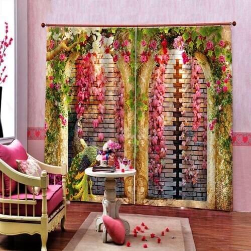 Custom 3D Curtain flower Roman columns Scenery beautiful Digital Photo Printing Blackout Curtains for Living Room Bedroom Decor
