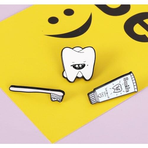Toothbrush Teeth Alloy Enamel Pins Cute Vivid Cartoon Bag Shirt Badges for Kids