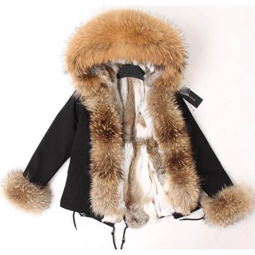 Maomaokong Women Short Parka Winter Long Jacket Parkas Real Fur Coat Natural fox Fur Hood Real Rabbit Fur Liner Outerwear