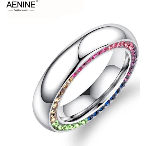 AENINE Sparkling Cubic Zirconia Wedding Rings For Women Colorful Rhinestone Statement Bands Female Engagement Ring AR19173