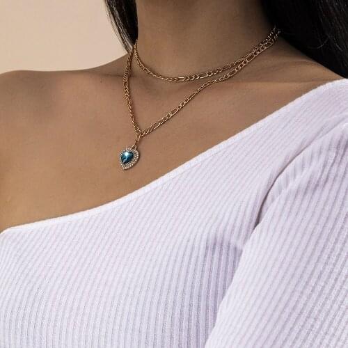 2021 Fashion Vintage Collar Multilevel Necklace For Women Female Gold Chain Heart-shaped Colorful Crystal Pendant Jewelry Gift