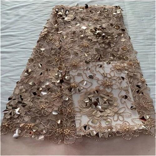 African Lace Fabric 2019 High Quality Lace Sequins Fabric French Nigerian Beads Lace Fabric 3d Embroidery Wedding Lace red white