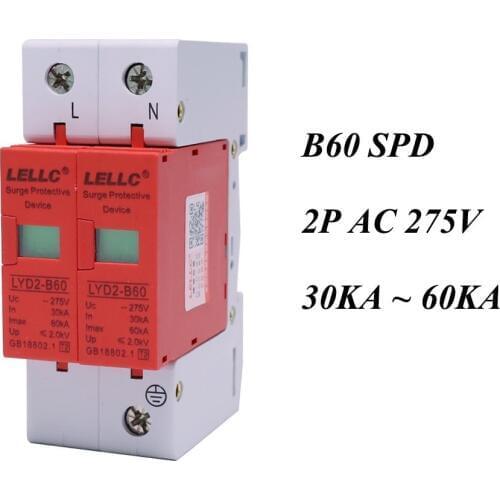 B60-2P 30KA~60KA ~275V AC SPD House Surge Protector Protective Low-voltage Arrester Device 1P+N Lightning protection