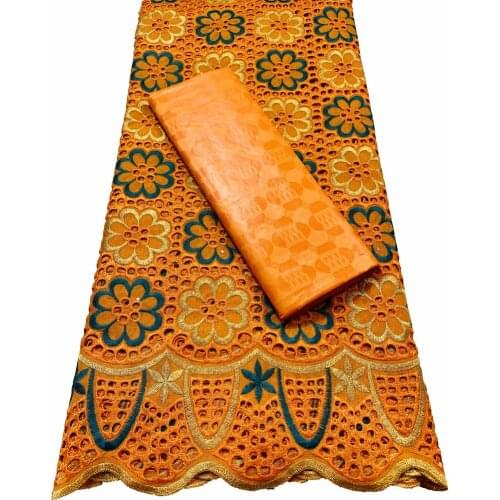 Guinea Bazin Rihce Brode Fabric with 100% Cotton Swiss Lace Fabric Femme Robe Bazin Riche Brode Fabric 2.5+2.5 yards/set YKM037