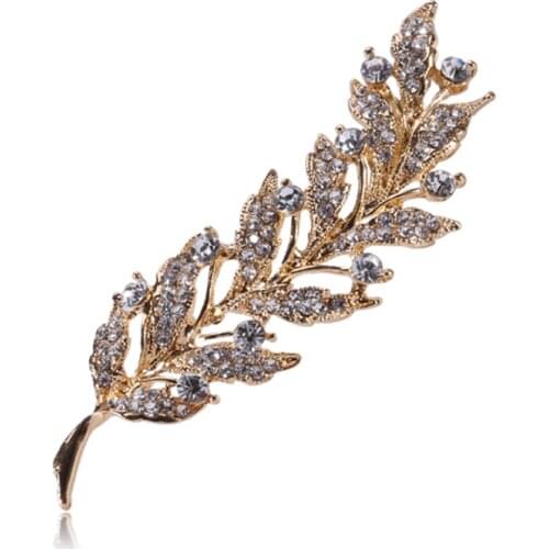 Fashion Korean Jewelry Rhinestone Leaves Feather Brooches for Women Wedding Summer Dress Decoration For Female Accessories