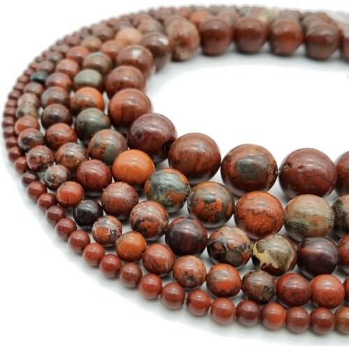 Natural Stone Red Brecciated Jaspers Round Beads 15" Strand 4 6 8 10 12 MM Pick Size For Jewelry Making