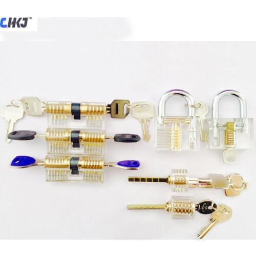 CHKJ 7PCS/LOT Lock Pick Sets Transparent Locks Combination Practice Locksmith Training Tools Visible High Quality