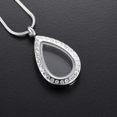 IJD9822 Stainless Steel Teardrop Glass Memorial Locket Necklace for Ashes Holder Cremation Urn Pendant Keepsake Funeral Jewelry