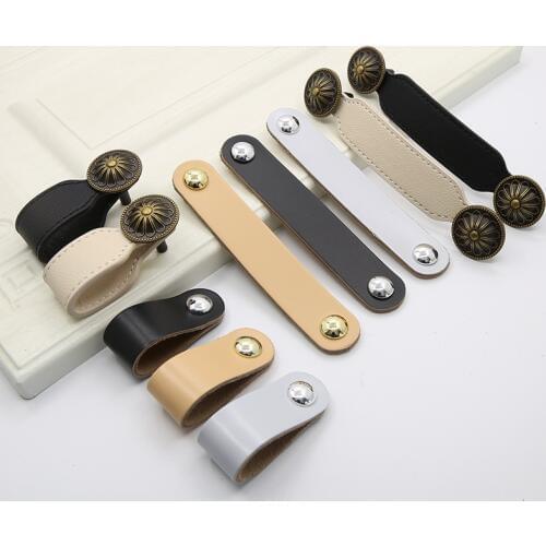 JD Furniture Handle Door European Modern Leather 128mm Black White & Knob 64mm Wardrobe Drawer Cabinet