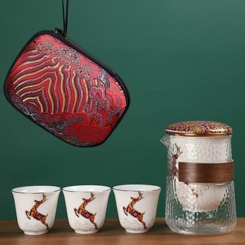 Chinese Dehua Porcelain Teaware Set Portable Simple Car Travel Glass Tea Pot and Cups Sets Ceramic Kung Fu Teaware for Puer Tea