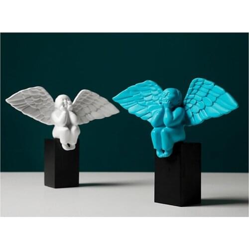 Nordic Creative EPMC Resin Desktop Decoration Holding Chin Little Angel Wings Figurine Handwork Home Child Room Table Ornaments