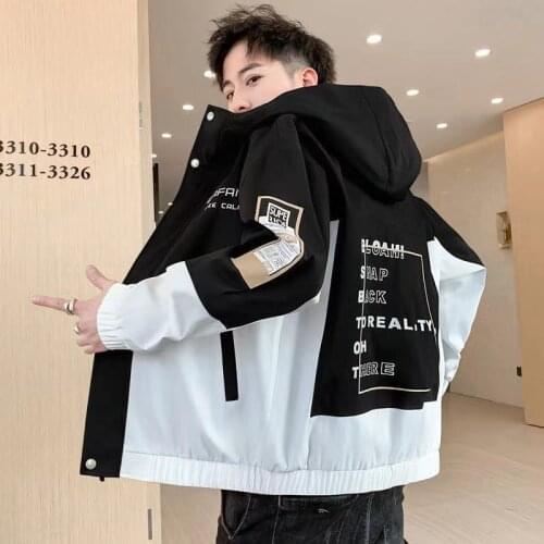 Mens Spring Autumn New Jackets High Street Trendy Printing Cargo Coat Stitching Color Windproof Pilot Jacket Male