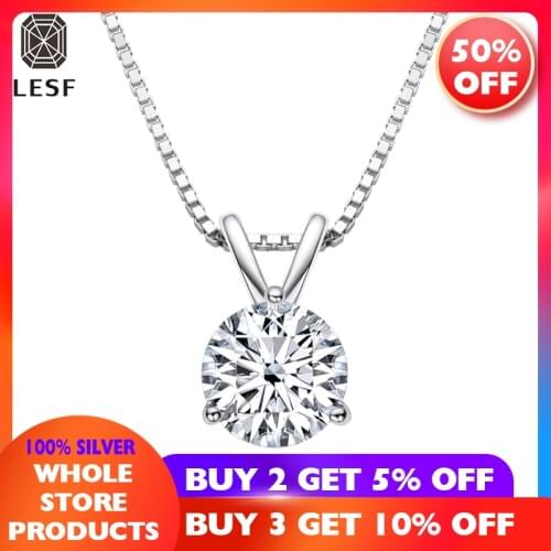 LESF 925 Sterling Silver Necklace for Women Fine Jewelry 1 Carat Moissanite Pendant Necklace Birthday Gift