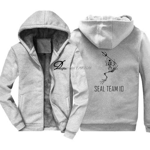 Fashion Thicken Hoodie Navy Seals Team 10 Skeleton Frog W/ Spear Printed Front Back Mens Sweatshirt Cool Jacket Tops Streetwear