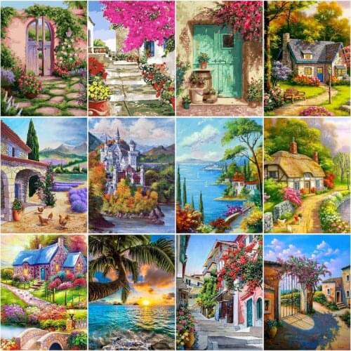 RUOPOTY 60x75cm Frame DIY Painting By Numbers River Tree Landscape Canvas By Numbers Wall Art Picture Acrylic Paint Crafts Kit
