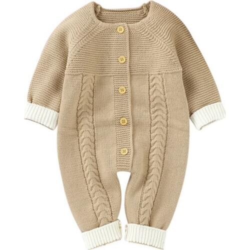 2020 New Cute Newborn Baby Boy Girl Clothes Long Sleeve Knitted Button Baby Romper Clothes Autumn Winter Wear 0-24M