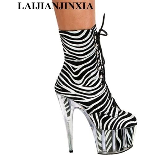 New 15cm Zebra tattoo bottom ankle boots, nightclub sexy attraction dance shoes, model appeal high heel boots