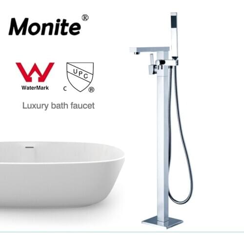 Monite WELS CUPC Approval NEW Floor Mounted Free Standing Bathtub Faucet Shower Set Tub Filler Mixer Tap