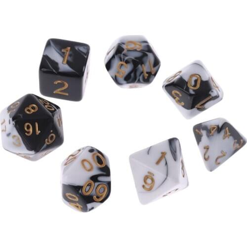 New 7 Pcs Acrylic Dice Black White Gold Points D4 D6 D8 D10 D12 D20 KTV Bar Nightclub Entertainment Tools Adult Toys