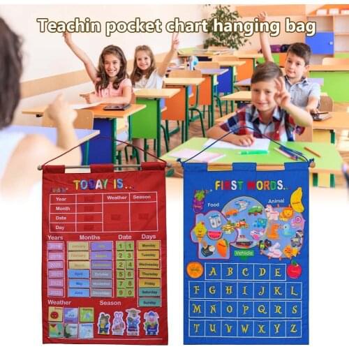 Kids Educational Toy Learning English Letter Weather Date Season Calendar Teaching Tool Weather Pocket Chart Hanging Bag