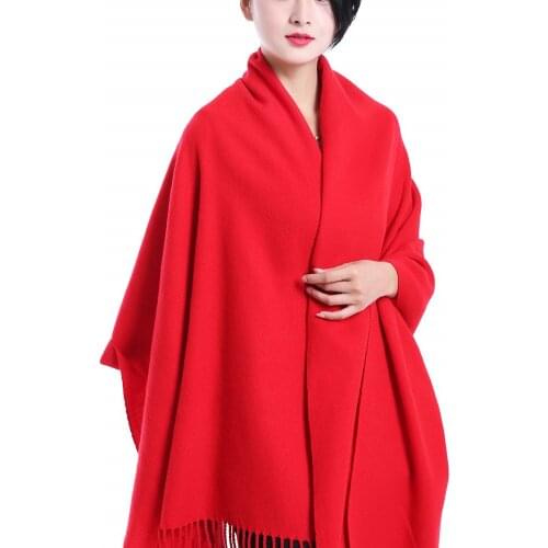 Autumn and Winter Scarves Chinese Red Embroidery Tassels Gifts Scarf Custom Cashmere Scarf Solid Color Annual Festival Gifts