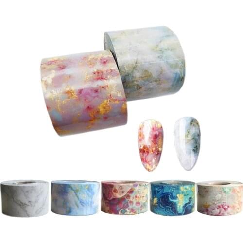 1 Roll Marble Pattern Nail Foils Transfer Sticker Japanese Style Pink Blue Finger Art Decal Gel Slider Manicure 4CM*100M