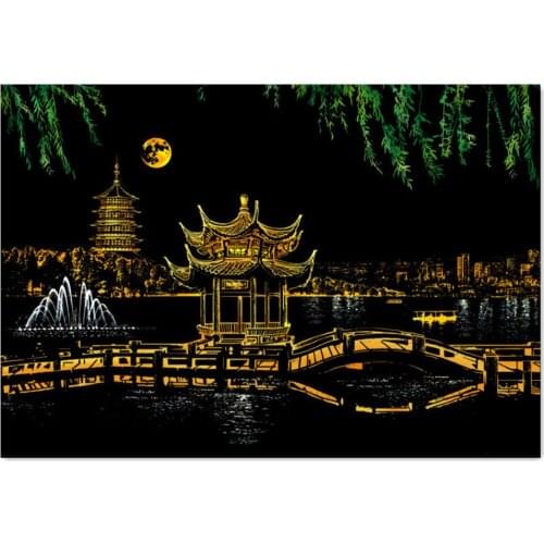 Hangzhou Scratch Night View Poster Sticker Deluxe Erase Black Scratch World Map Scratch Off Foil Layer Coating Painting as Gift