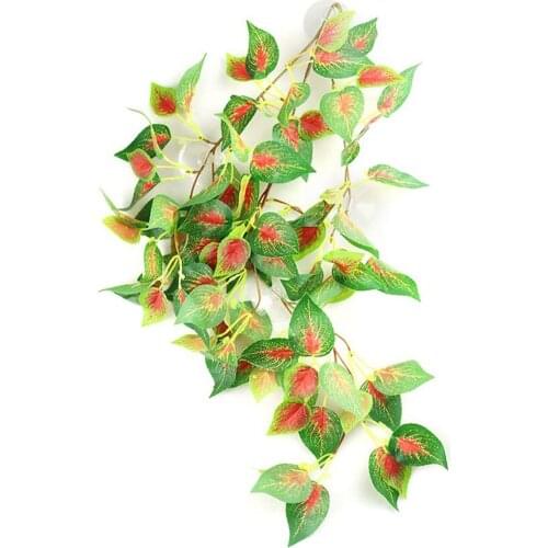 Reptile Plants For Terrarium Decoration Artificial Silk Plants With Suction Cups For Chameleon Lizard Reptile Breeding Box