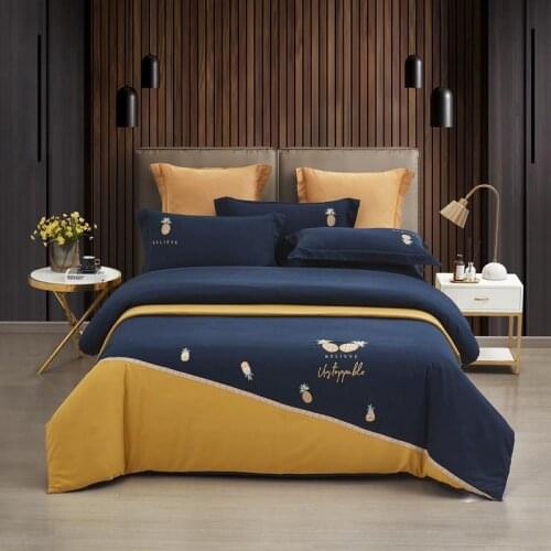 Luxury Bedding set queen king size Duvet cover Bed sheet set soft 4pcs thick brushed stitching embroidery