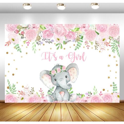 Pink Flowers Baby Shower Photography Backgrpound Girl Baby Shower Backdrop Golden Dot Baby Shower Decorations Supplies