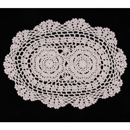 Handmade Oval Crochet Cotton Lace Table Placemats Doilies, Beige (25x35cm)-Elegant Wedding Party Decorations Cup Mat Supply