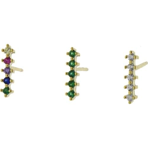 Real 925 sterling silver ear bone ear wire elegance trendy paved Colorful cz long bar stud earrings for women wedding jewelry