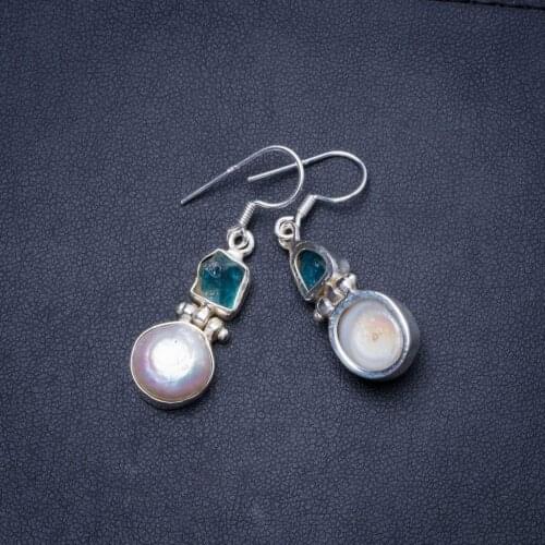 Natural Biwa Pearl and Kyanite Handmade Unique 925 Sterling Silver Earrings 1.5" Y0709