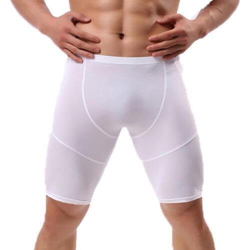 Men Sleep Shorts Ice Silk Sheer Pants Sexy Pyjama Pants Sports Fitness Quick-drying Underwear Tights Leggings Male Sleepwear 2XL