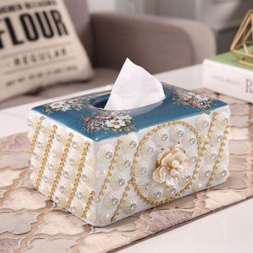 Modern Luxury Diamond Tissue Box Resin Figurines Home Livingroom Furnishing Crafts Coffee Table Storage Box Ornaments Decoration