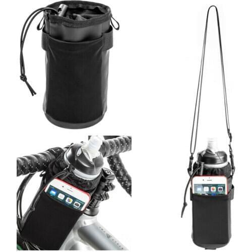 Bicycle Water Handlebar Bag Bike Kettle Carrier w/ Phone Pouch Bicycle Accessories Bike Bag Black 160x90mm