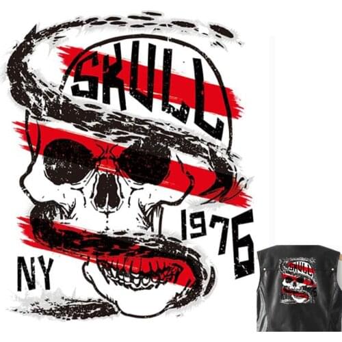 Pulaqi Iron-On Transfers DIY Skull Heat Transfers PVC Patch For Clothes Punk Thermal Transfer Stickers Apparel Accessory Decor