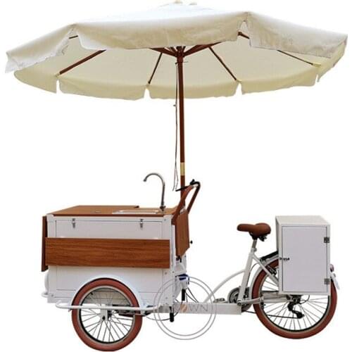 3 Wheels Coffee Kiosk Food Cart Ice Cream Cargo Bike Electric Pedal Bicycle Drinks Snack Vending Tricycle With Mini Refrigerator