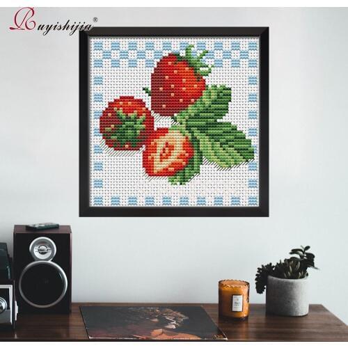 RUYISHIJIA Embroidery,Paintings,Needlework,Cross stitch kits,Fruit Strawberry,DIY Cross-stitch,thread embroidery